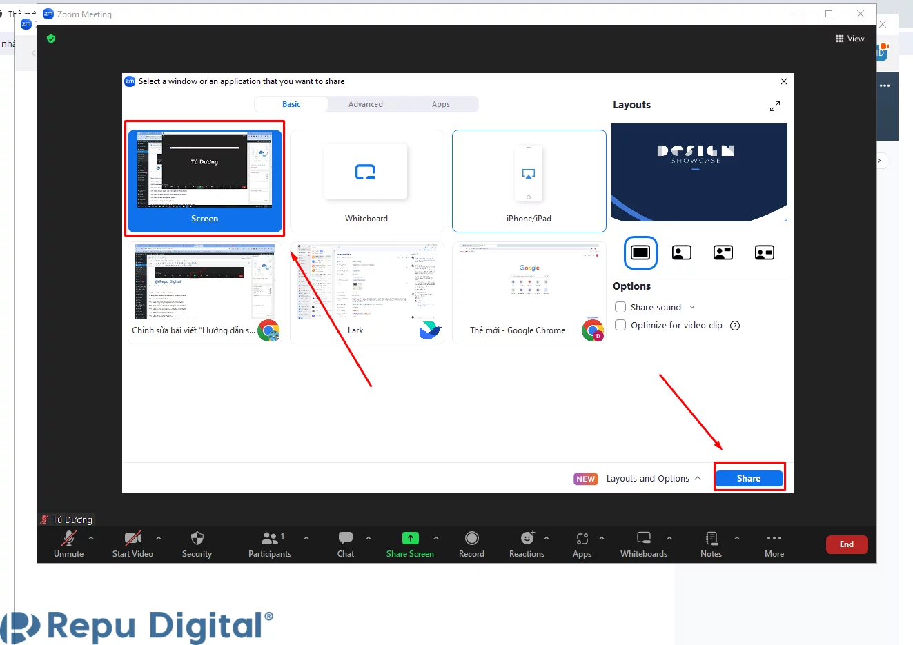 chia sẻ màn hình zoom
