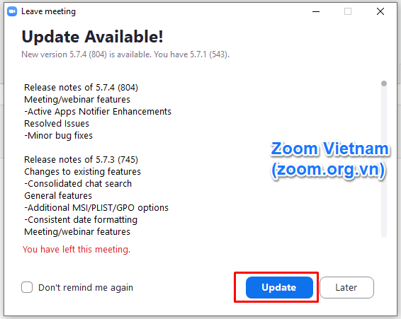 Zoom Client ra mắt phiên bản mới v5.7.4 (804)