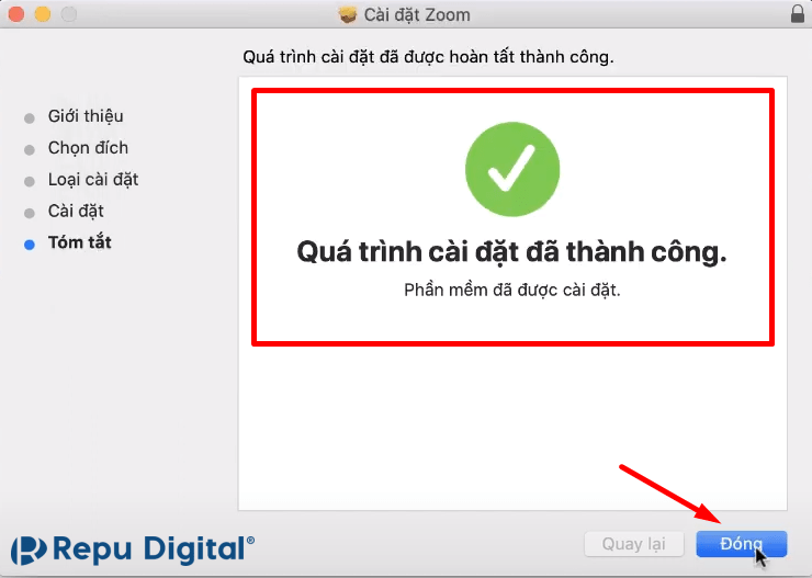  quá trình cài đặt Zoom hoàn thành